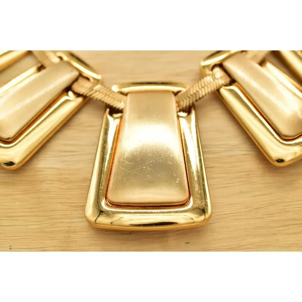 Brighton Collar Necklace Chunky Gold Bib Shiny Brushed Matte Heavy Signed BinBL